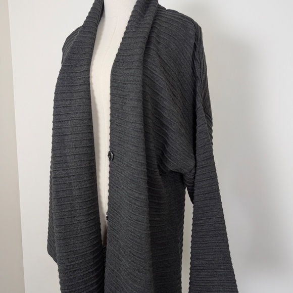 Luukaa Anthracite Wool Duster Long Cardigan Wide Sleeve Maxi Button Closure - Picture 11 of 12